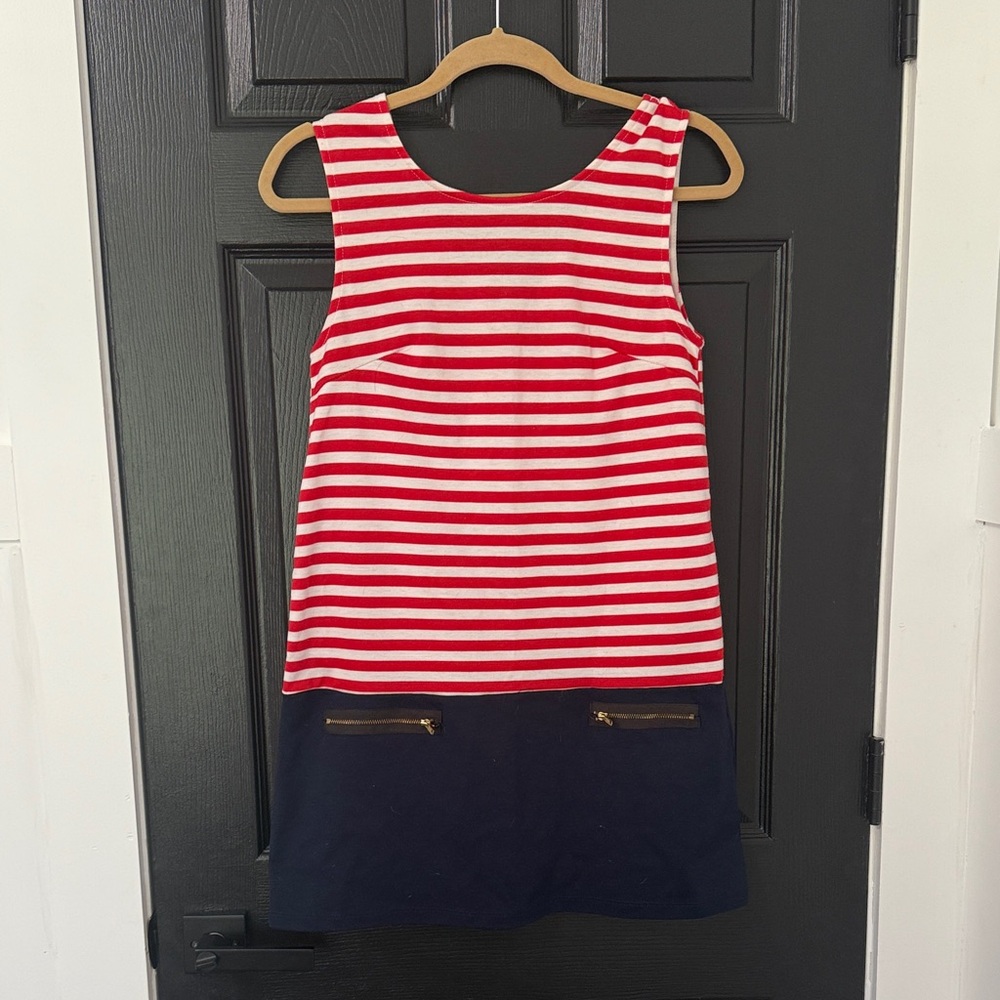 Karlie Red and White Striped Sleeveless Dress with Navy Skirt